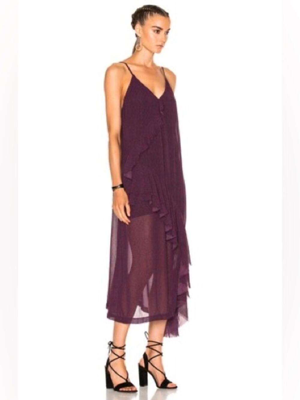 IRO Granby Purple Asymmetrical Ruffle Slip Dress Size 36 Small